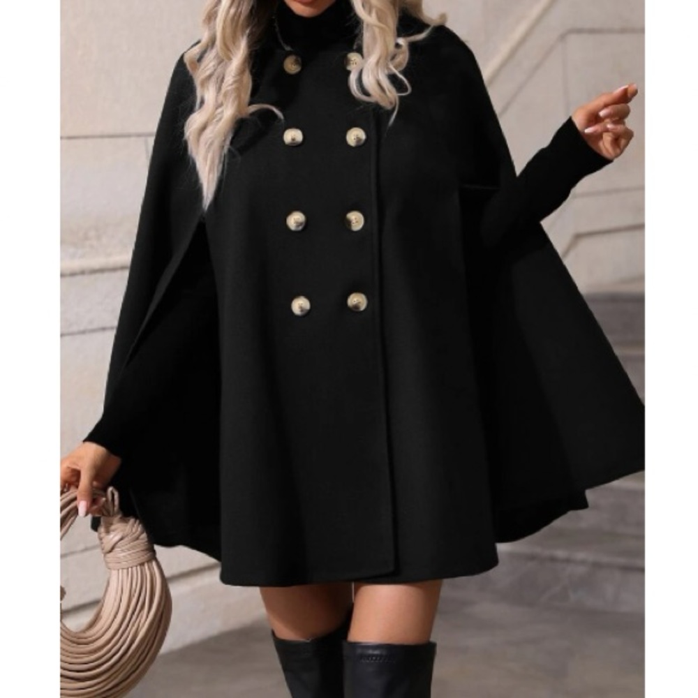 Classic Button Up Double Breasted Cape Jacket